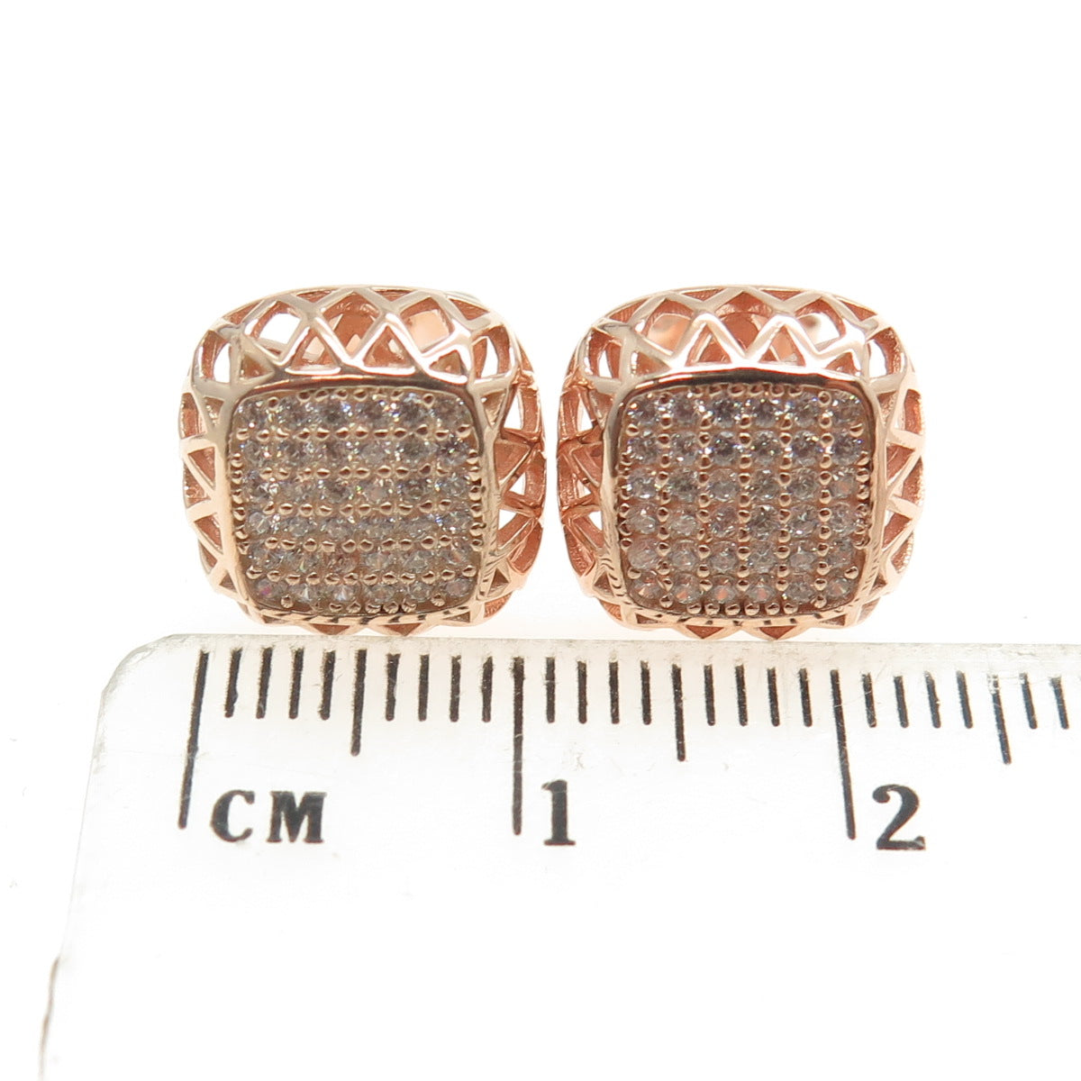 925 Sterling Silver Rose Gold Plated Round-Cut C Z Cushion Sun Earrings