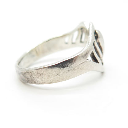 925 Sterling Silver Vintage Modernist Heart Ring Size 8.5