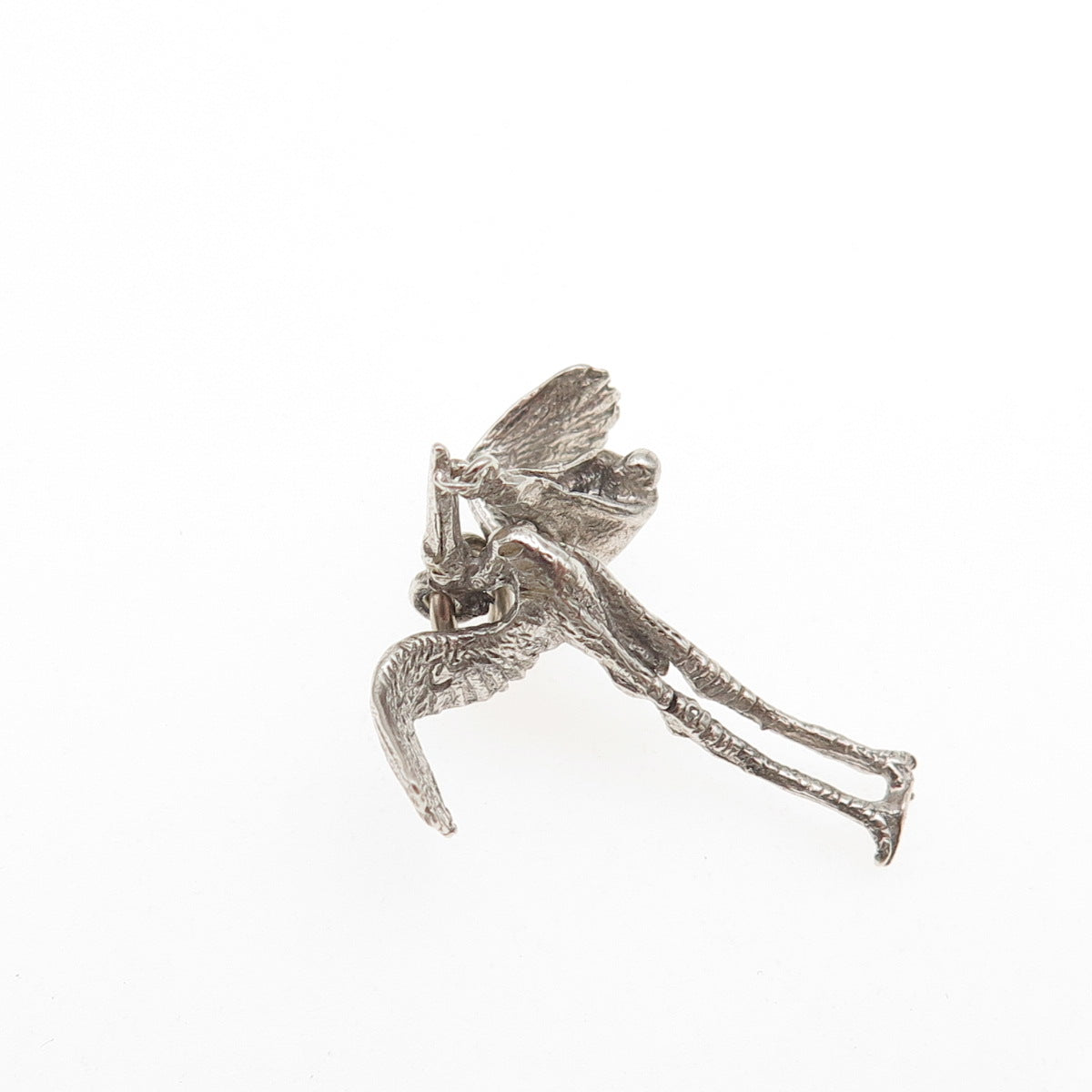 925 Sterling Silver Vintage Stork Delivering Baby 3D Mini Charm Pendant