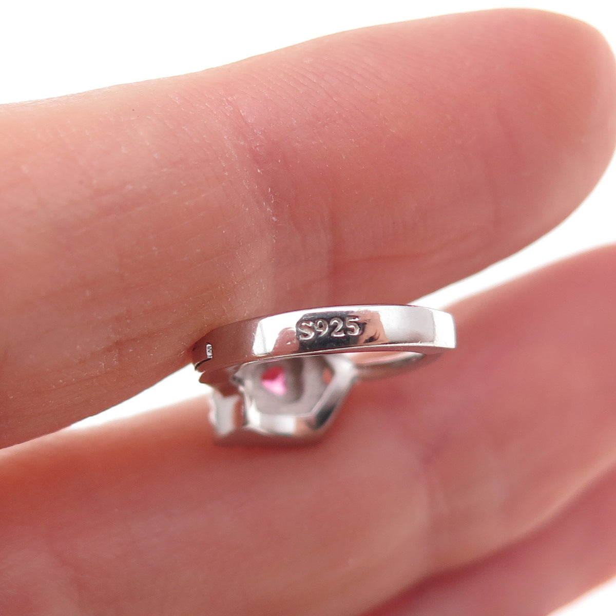 925 Sterling Silver Pink & White C Z Heart Hoop Earrings