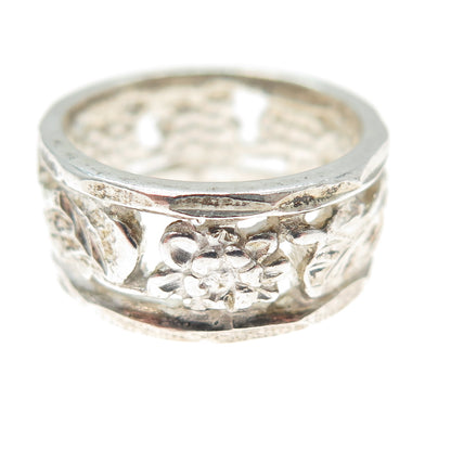 925 Sterling Silver Vintage Flower Blossom Band Ring Size 5.25