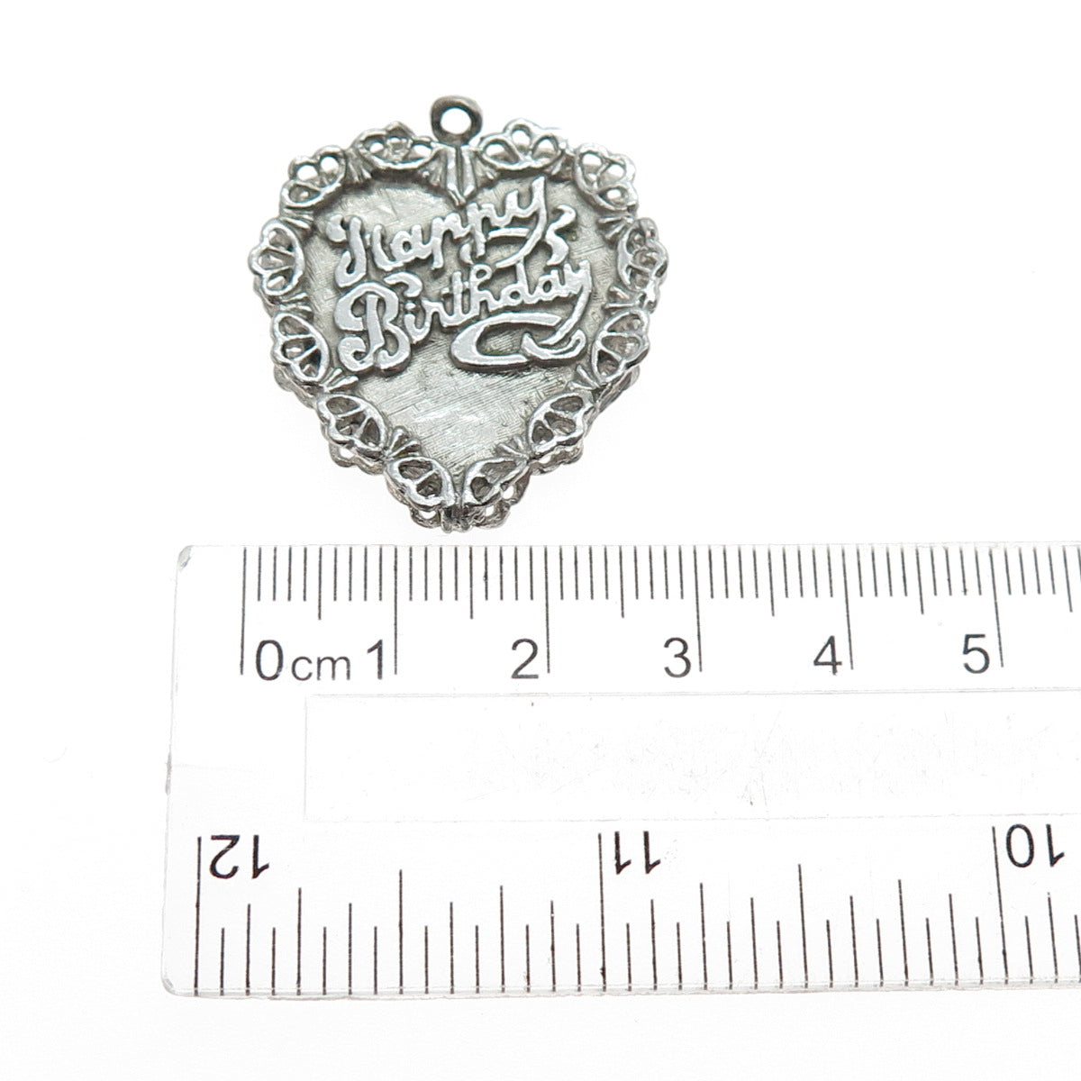 925 Sterling Silver Vintage Happy Birthday Heart Oxidized Charm Pendant