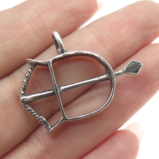 925 Sterling Silver Vintage Crossbow & Arrow 3D Pendant