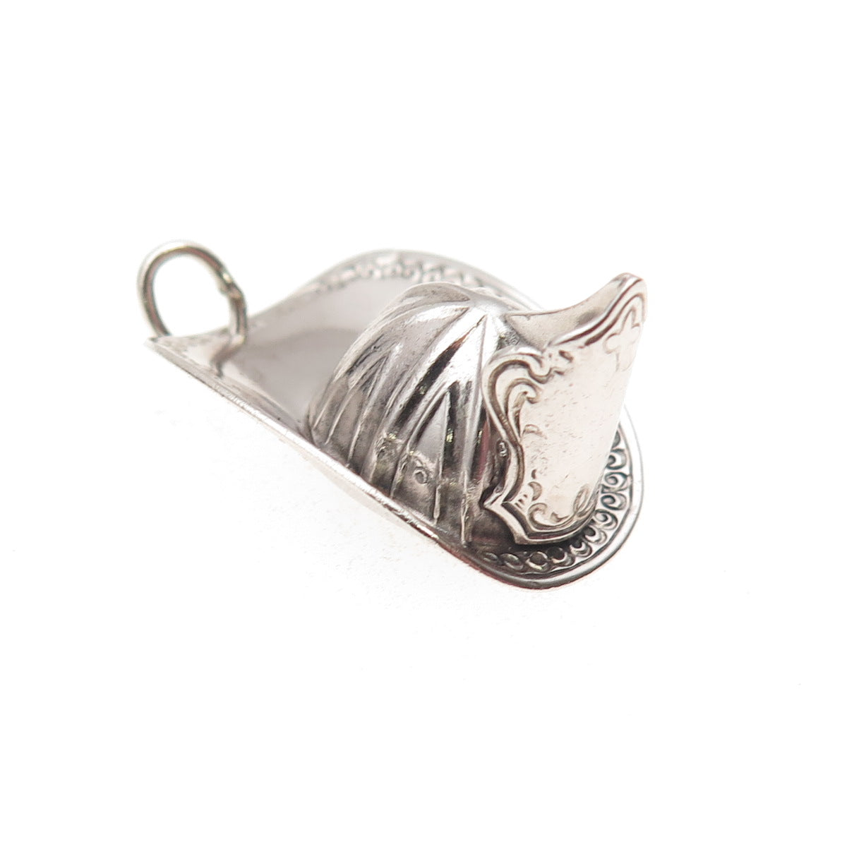 925 Sterling Silver Vintage Firefighter Helmet Oxidized 3D Charm Pendant