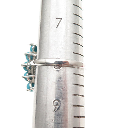 D'Joy 925 Sterling Silver Real Sleeping Beauty Turquoise Floral Ring Size 8