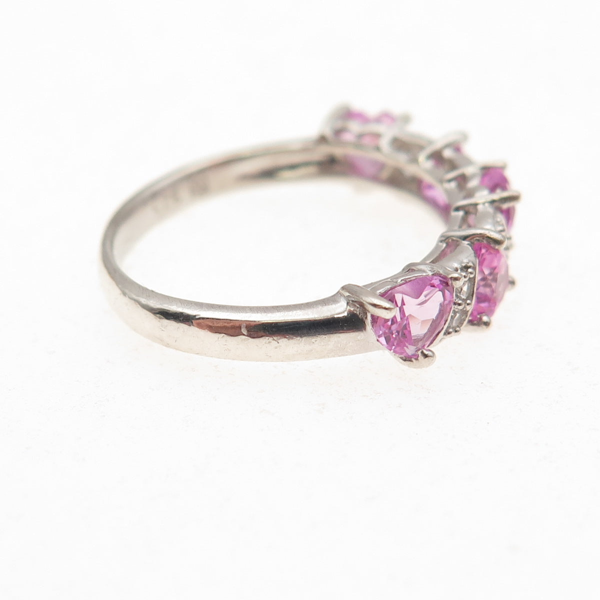 Michelle Albala 925 Sterling Silver Real White & Pink Topaz Heart Ring Size 6.25