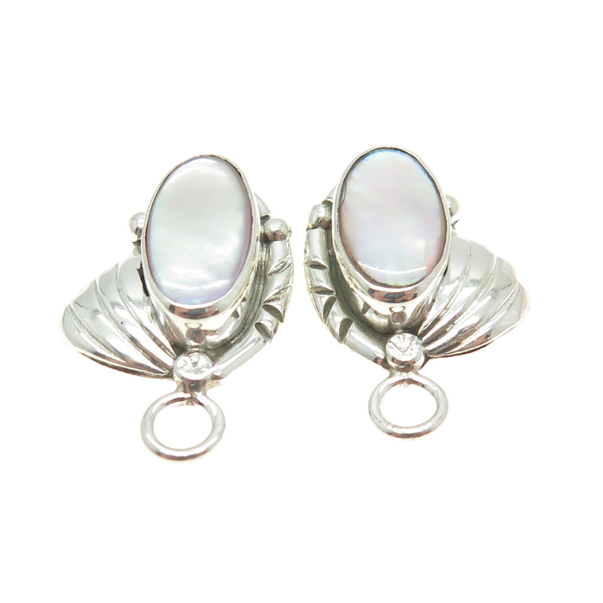 KATHERINE PINO Navajo Old Pawn 925 Sterling Vintage Mother-of-Pearl Earrings