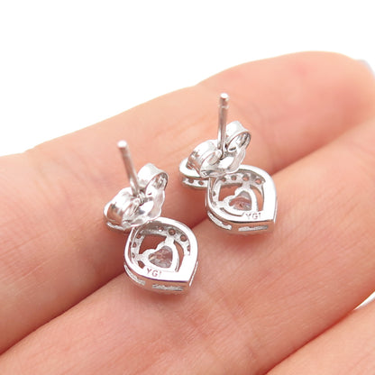 925 Sterling Silver Heart & Round-Cut C Z Stud Earrings