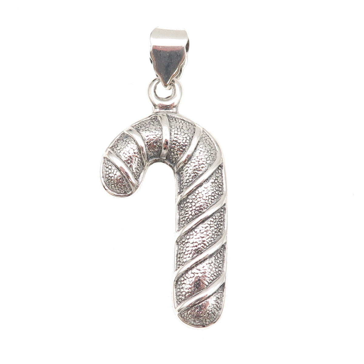925 Sterling Silver Vintage Christmas Candy Cane Oxidized Charm Pendant