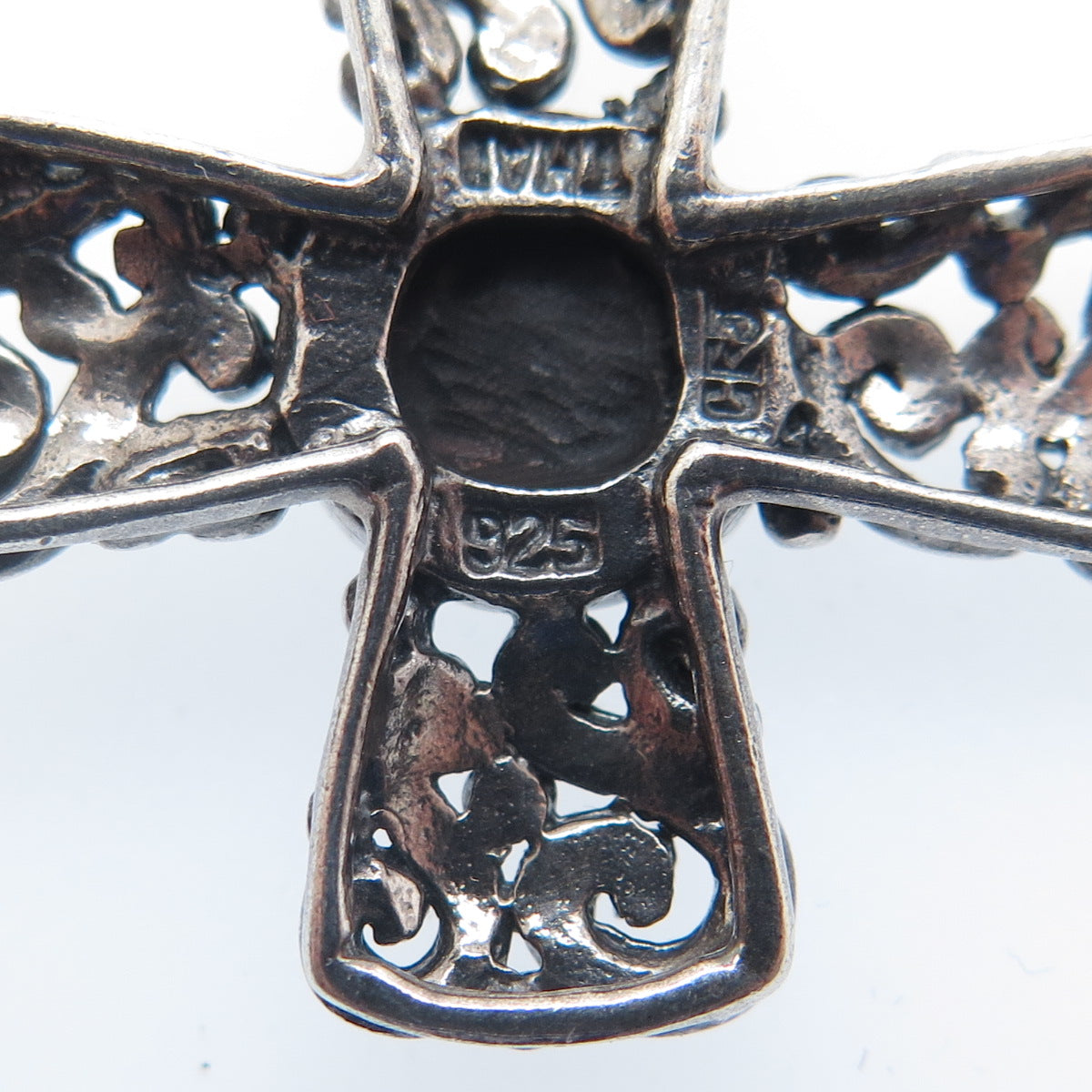 CFJ Collins Fine Jewelry Sterling Vintage Real Black Onyx Swirl Cross Pendant