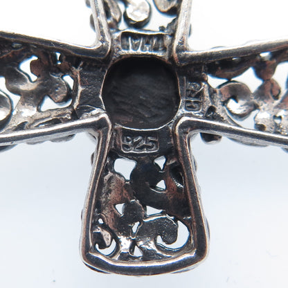 CFJ Collins Fine Jewelry Sterling Vintage Real Black Onyx Swirl Cross Pendant