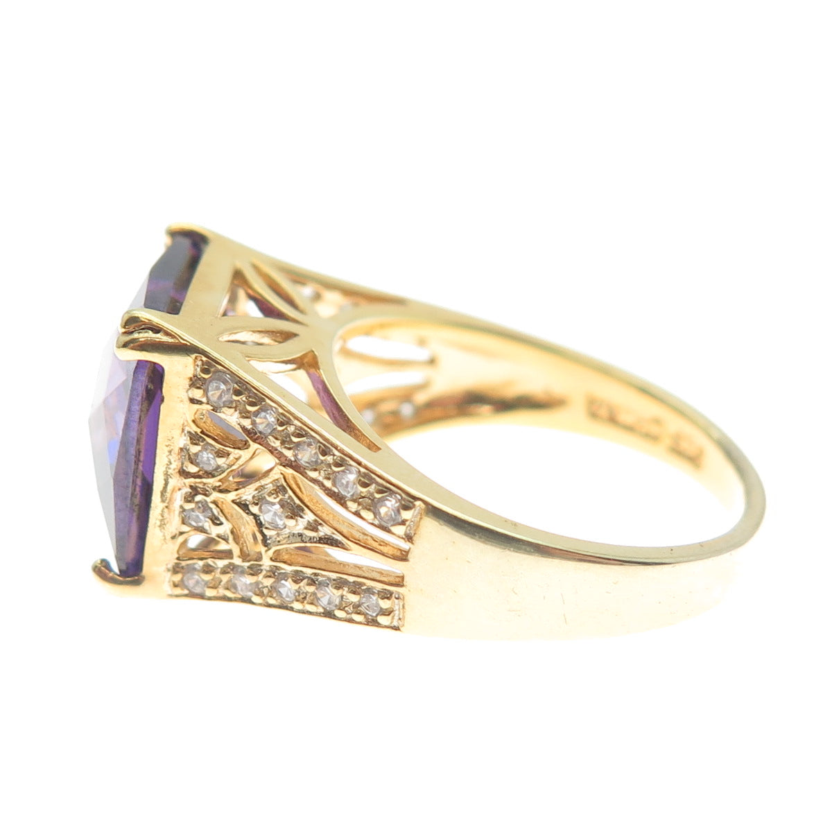 ROSS SIMONS 925 Sterling Silver Gold Plated Purple & White C Z Ring Size 7