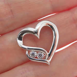 925 Sterling Silver Round-Cut Shaped C Z Open Heart Slide Pendant