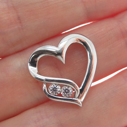 925 Sterling Silver Round-Cut Shaped C Z Open Heart Slide Pendant