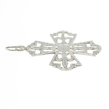 925 Sterling Silver Antique Art Deco Fleur de Lis Cross Religious Pendant