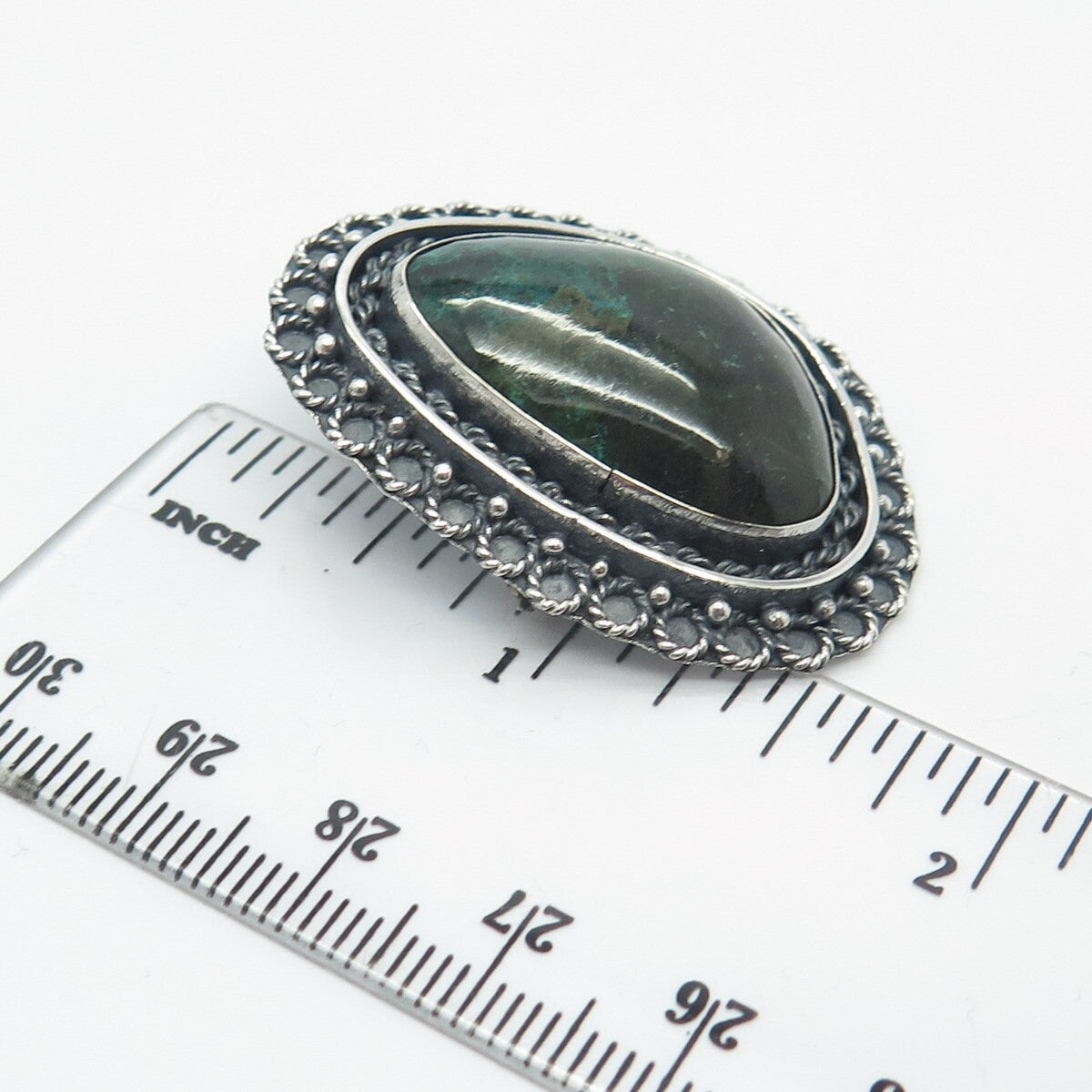 925 Sterling Silver Vintage Real Chrysocolla Gemstone Pin Brooch / Pendant