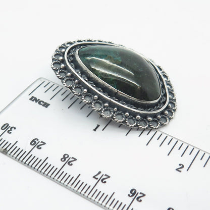 925 Sterling Silver Vintage Real Chrysocolla Gemstone Pin Brooch / Pendant