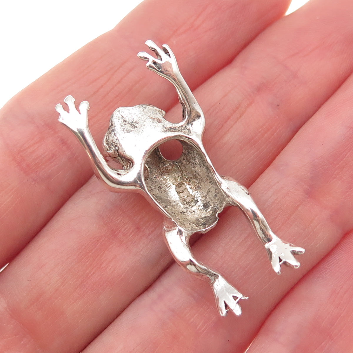925 Sterling Silver Vintage Frog For Good Luck 3D Slide Charm Pendant