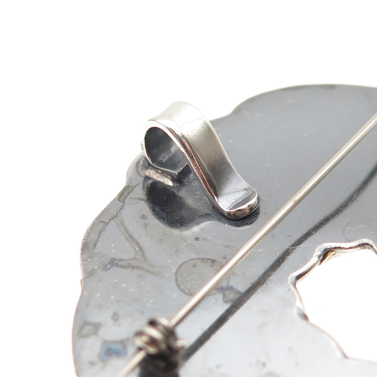 LATON 925 Sterling Silver 2-Tone Vintage Mexico Ribbed Spiral Pin Brooch Pendant