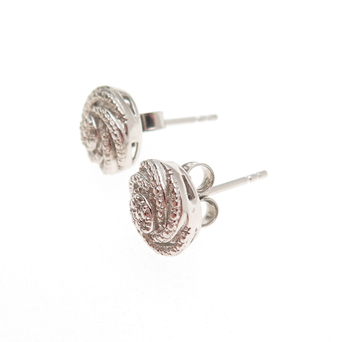 925 Sterling Silver Real Round-Cut Diamond Swirl Stud Earrings