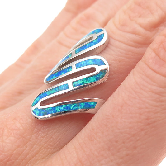 925 Sterling Silver Real Opal Modernist Zig Zag Ring Size 9