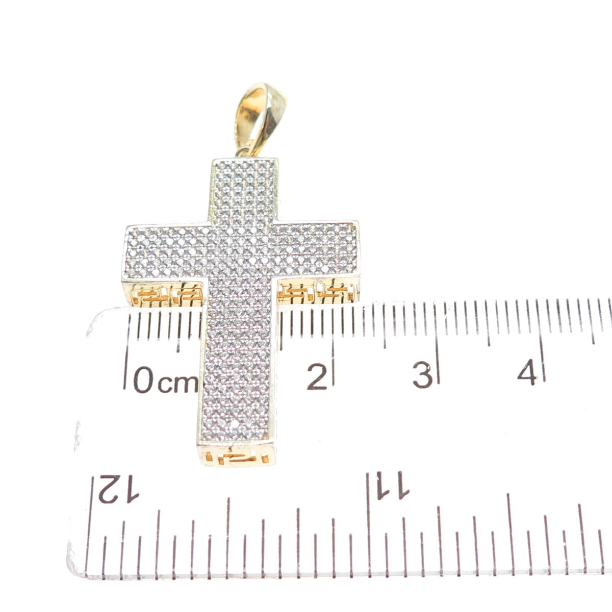925 Sterling Silver Gold Plated Round-Cut C Z Sparkle Cross Charm Pendant