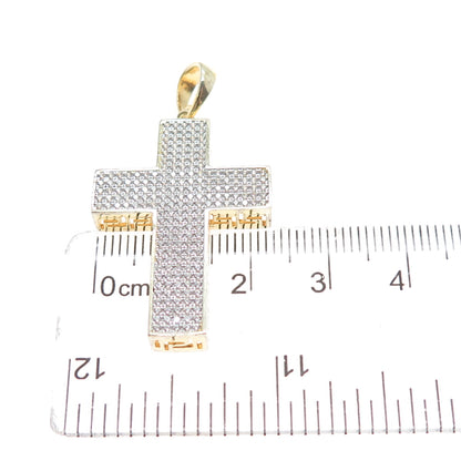 925 Sterling Silver Gold Plated Round-Cut C Z Sparkle Cross Charm Pendant