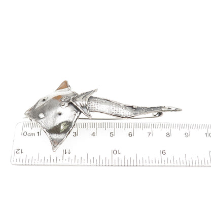 925 Sterling Silver Vintage Modernist Manta Ray Oxidized Pin Brooch