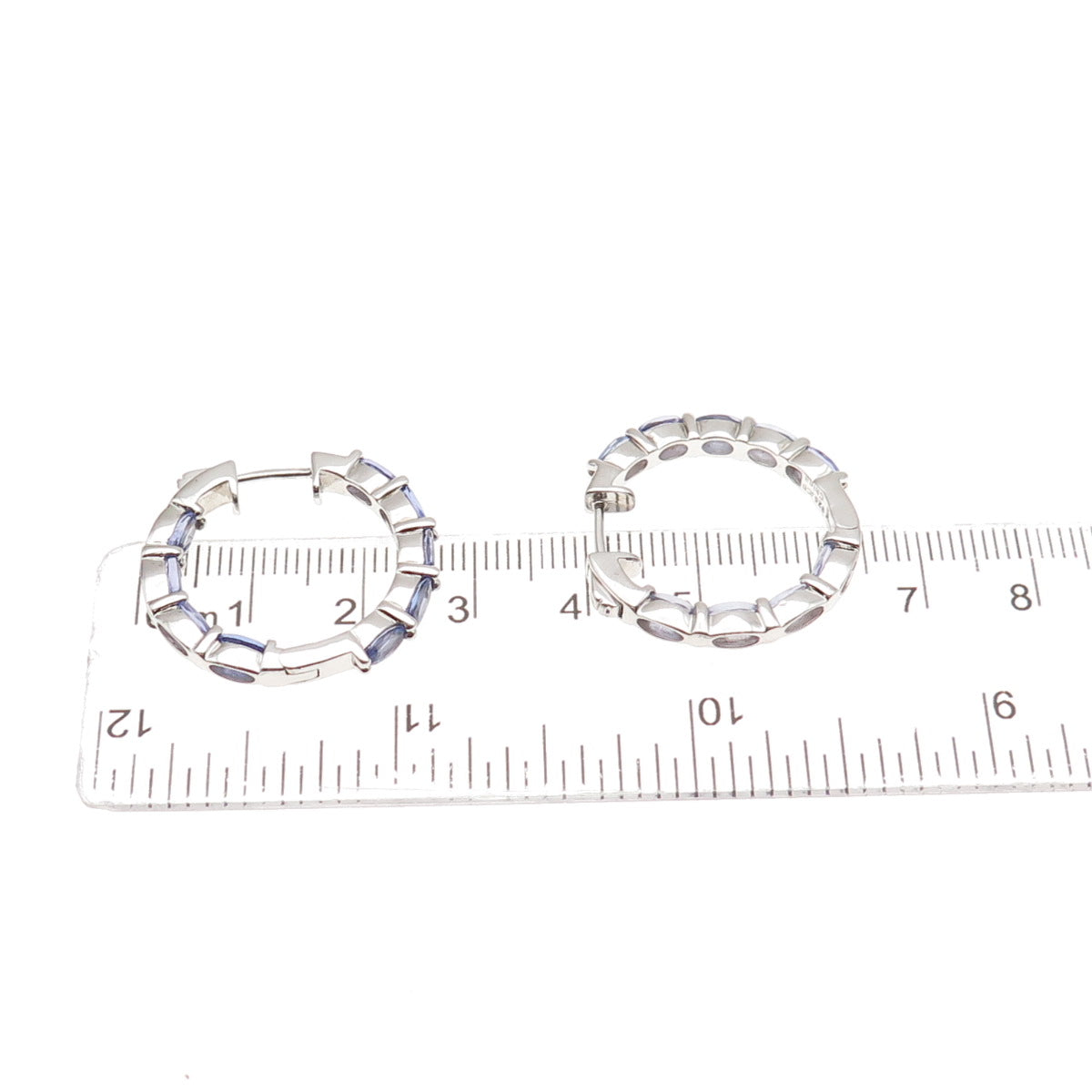 925 Sterling Silver Real Oval-Cut Tanzanite In & Out Hoop Earrings