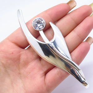 925 Sterling Silver Vintage Mexico Roun-Cut C Z Abstract Floral Pin Brooch