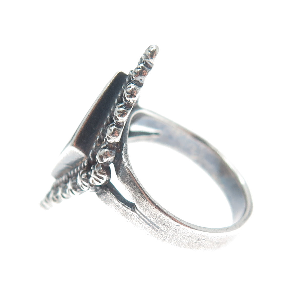 925 Sterling Silver Vintage Real Black Onyx Cannetille Oxidized Ring Size 6.25