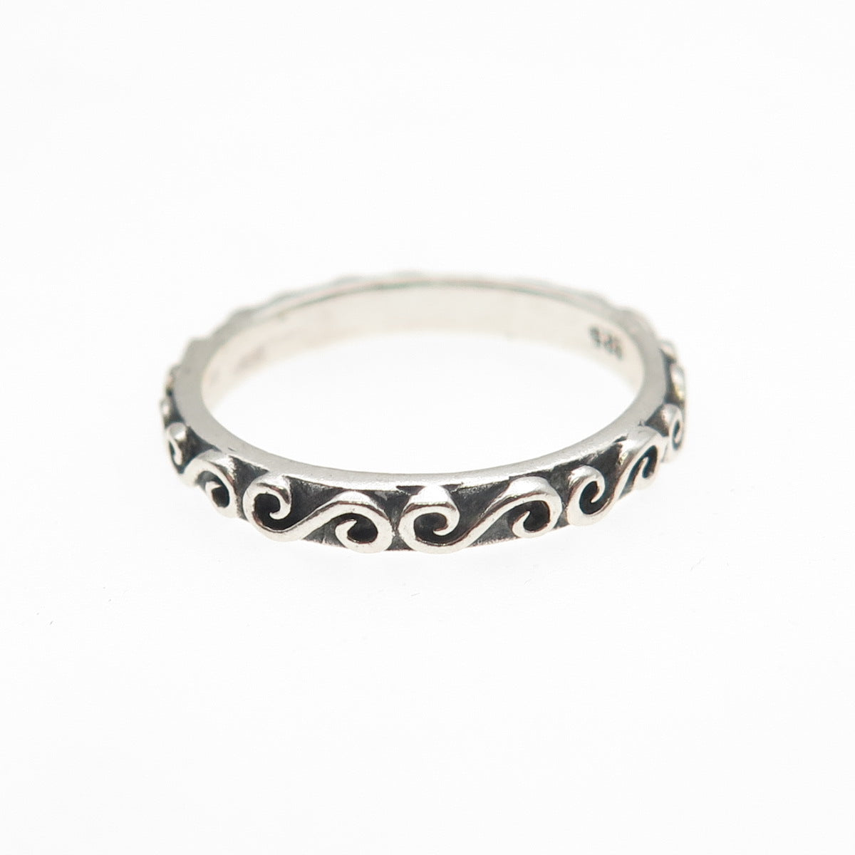 925 Sterling Silver Vintage Swirl Stackable Oxidized Band Ring Size 5.5