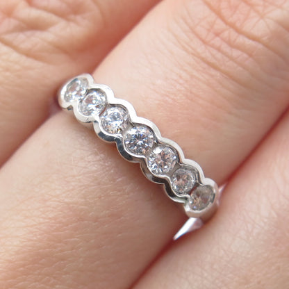 925 Sterling Silver Round-Cut C Z Half Eternity Band Ring Size 7