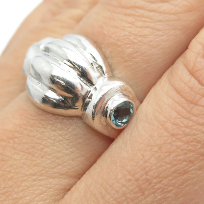 925 Sterling Silver Vintage Real Amethyst & Aquamarine Modernist Ring Size 7.75