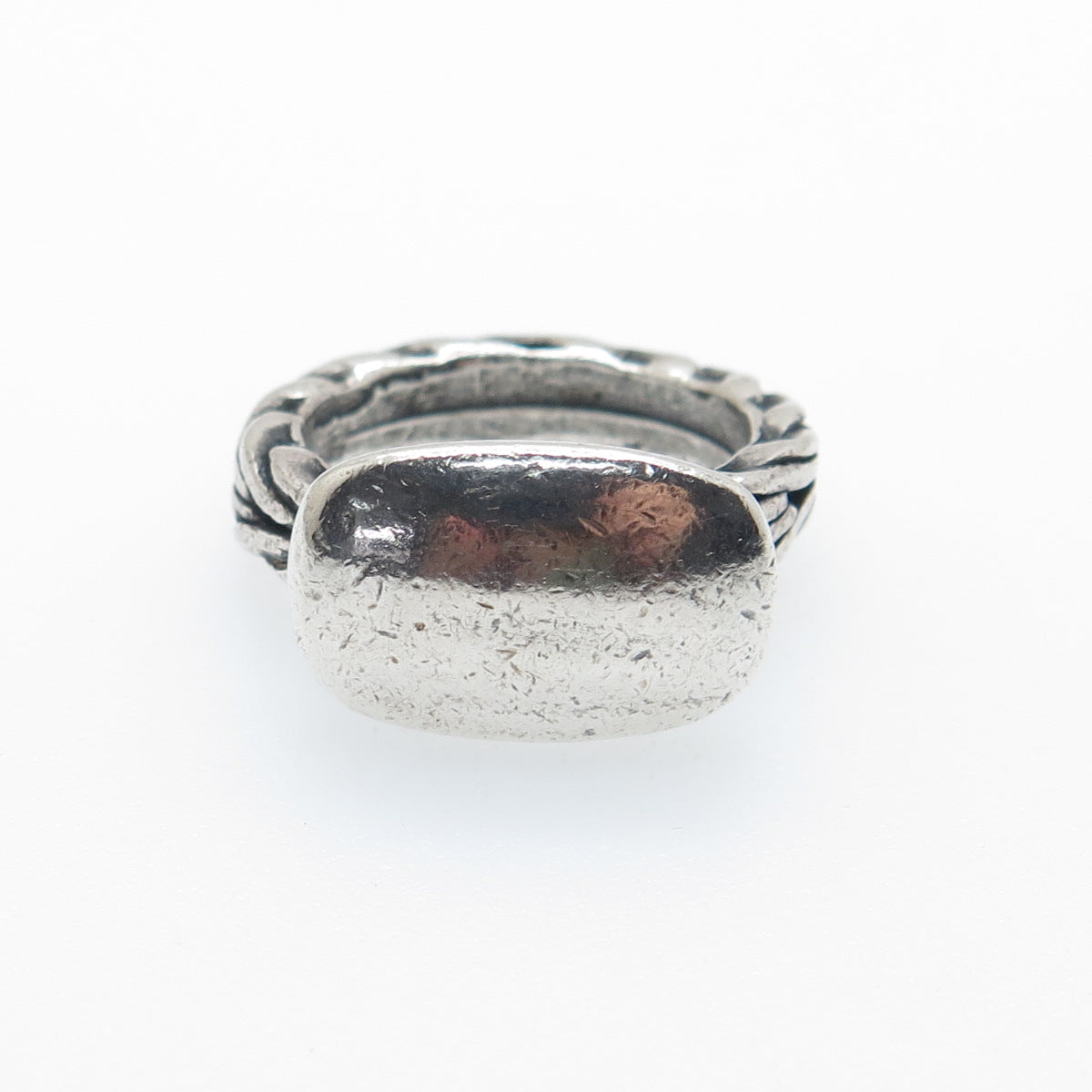 925 Sterling Silver Vintage Modernist Wheat Link Oxidized Ring Size 7.75
