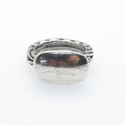 925 Sterling Silver Vintage Modernist Wheat Link Oxidized Ring Size 7.75