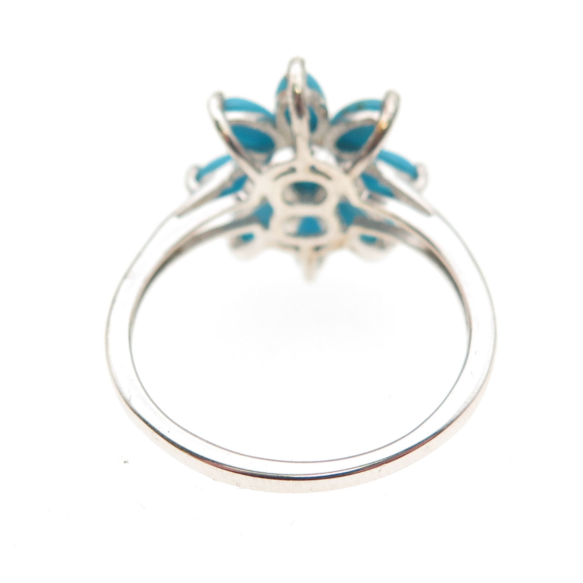 Chuck Clemency Sterling Silver Real Sleeping Beauty Turquoise Floral Ring Size 8