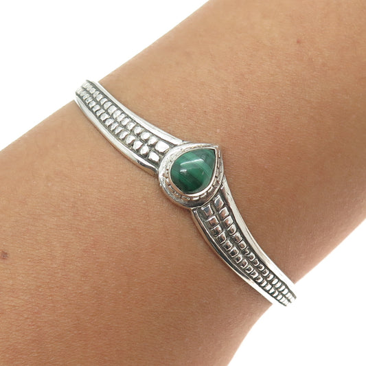 925 Sterling Silver Vintage Real Malachite Dragon Skin Adjustable Bracelet 6.5"