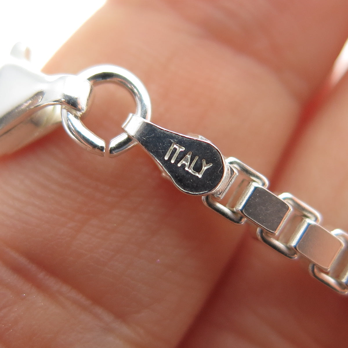 925 Sterling Silver Vintage Italy Box Link Bracelet 7"