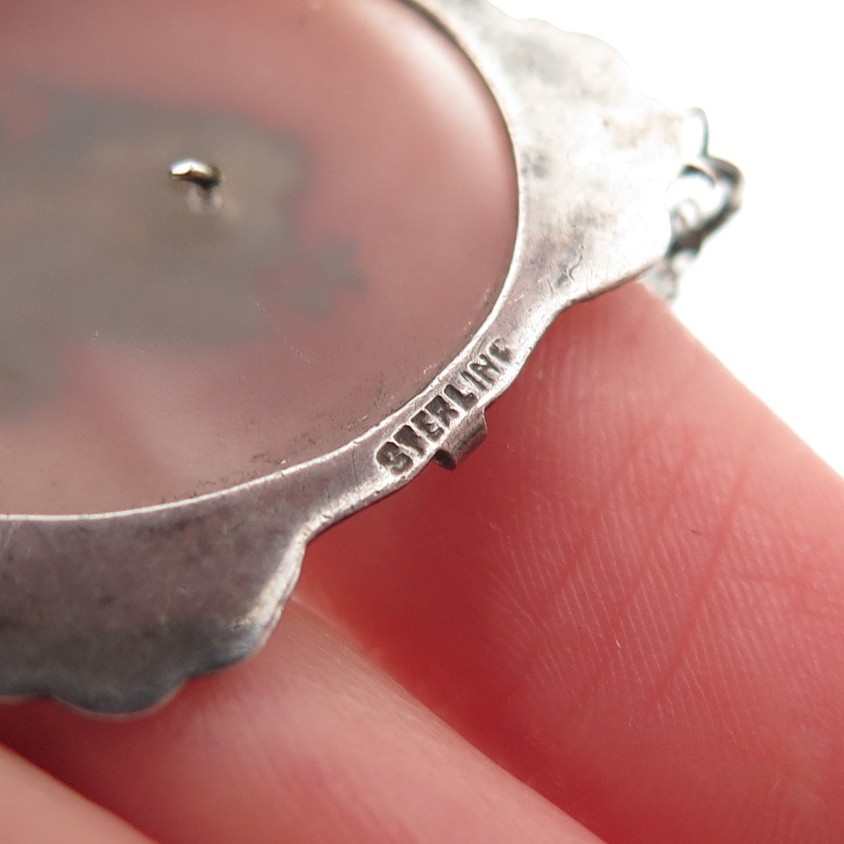 925 Sterling Antique Real Marcasite Camphor Frosted Glass Phi Alpha Necklace 16"