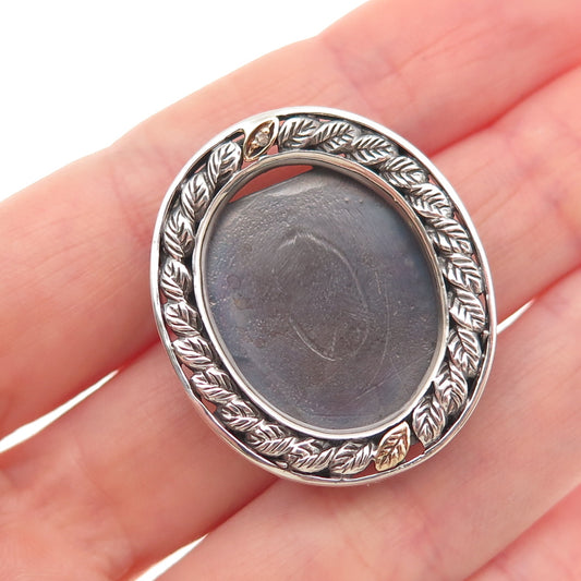 925 Sterling Silver 10K Gold Vintage Real Diamond Picture Frame Brooch / Pendant