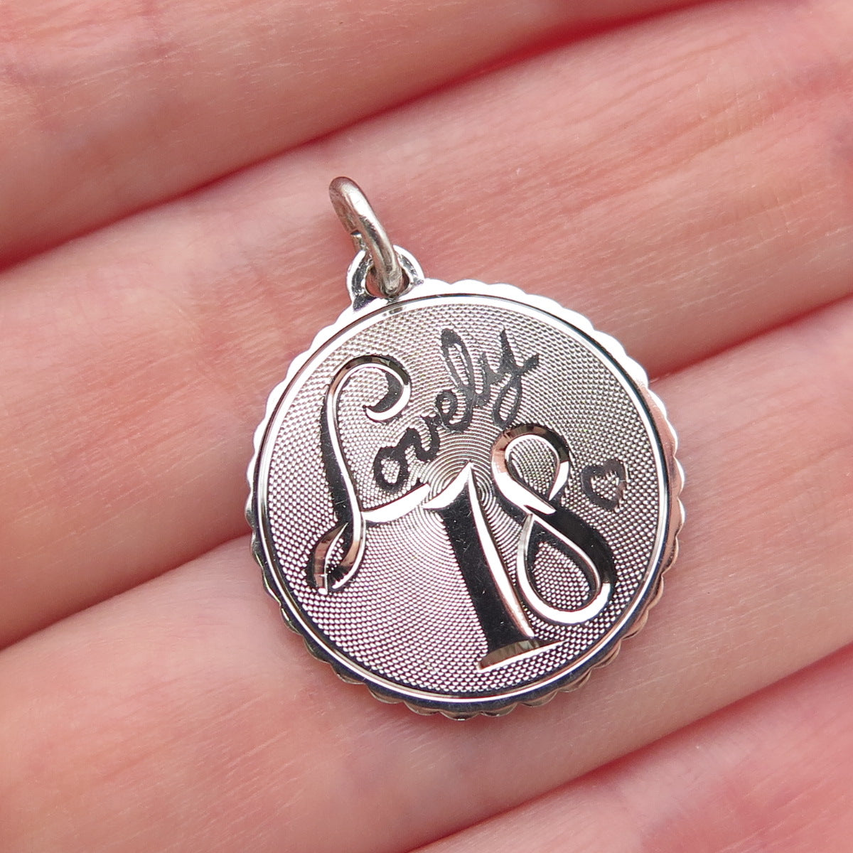 925 Sterling Silver Vintage Engraved Lovely 18 Heart Charm Pendant