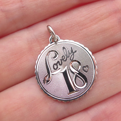 925 Sterling Silver Vintage Engraved Lovely 18 Heart Charm Pendant
