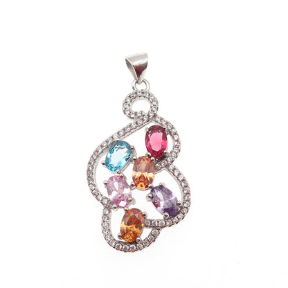 925 Sterling Silver Round & Oval-Cut Multi-Color C Z Charm Pendant