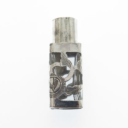 MZOI 925 Sterling Silver Vintage Mexico Glass Engraved Perfume Bottle
