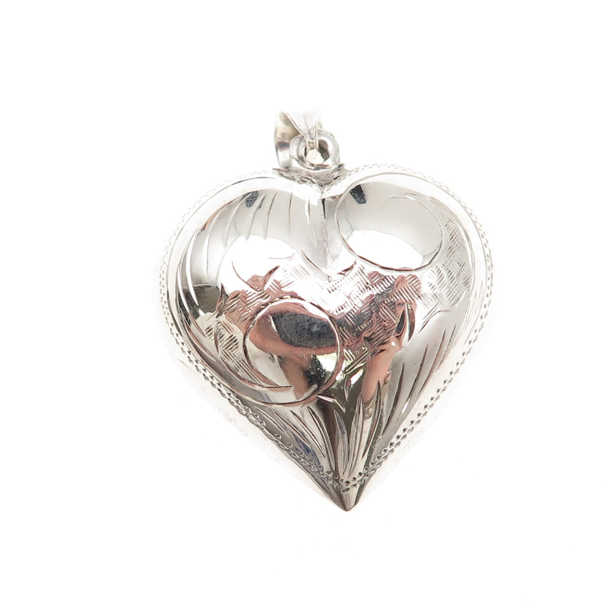 925 Sterling Silver Vintage Engraved Puffy Heart Charm Pendant