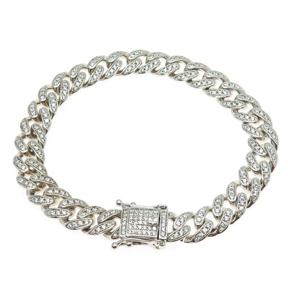 925 Sterling Silver Round-Cut C Z Cuban Link Bracelet 8.5"