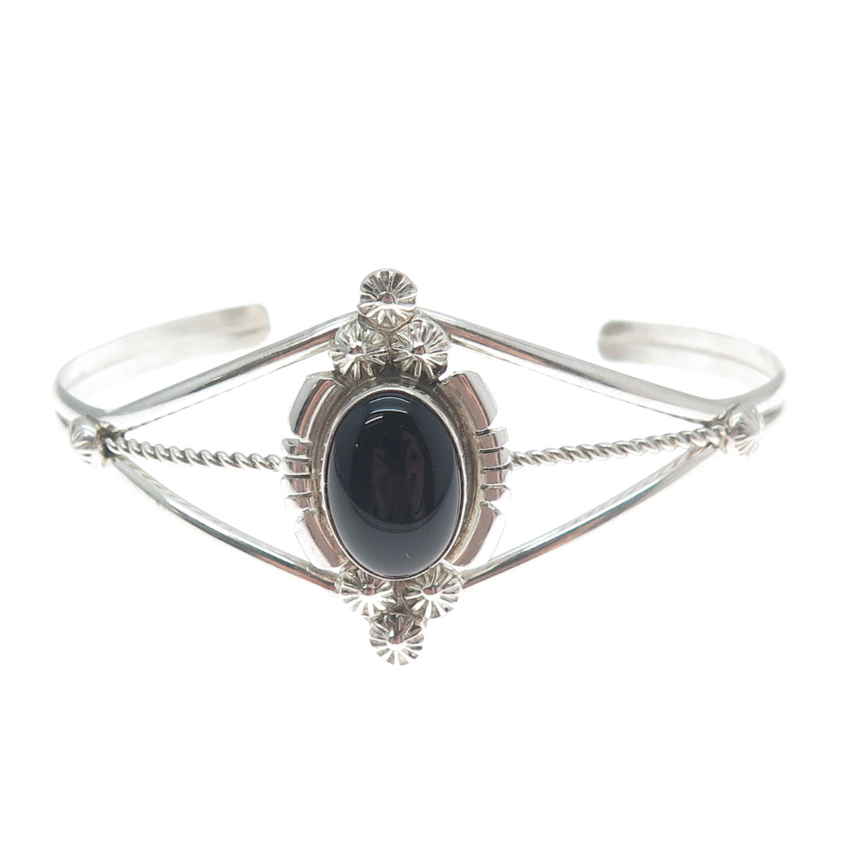 MARIE BAHE NAVAJO Old Pawn Sterling Vintage Black Onyx Adjustable Bracelet 6.25"