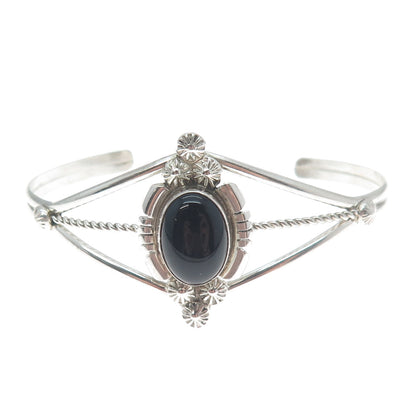 MARIE BAHE NAVAJO Old Pawn Sterling Vintage Black Onyx Adjustable Bracelet 6.25"