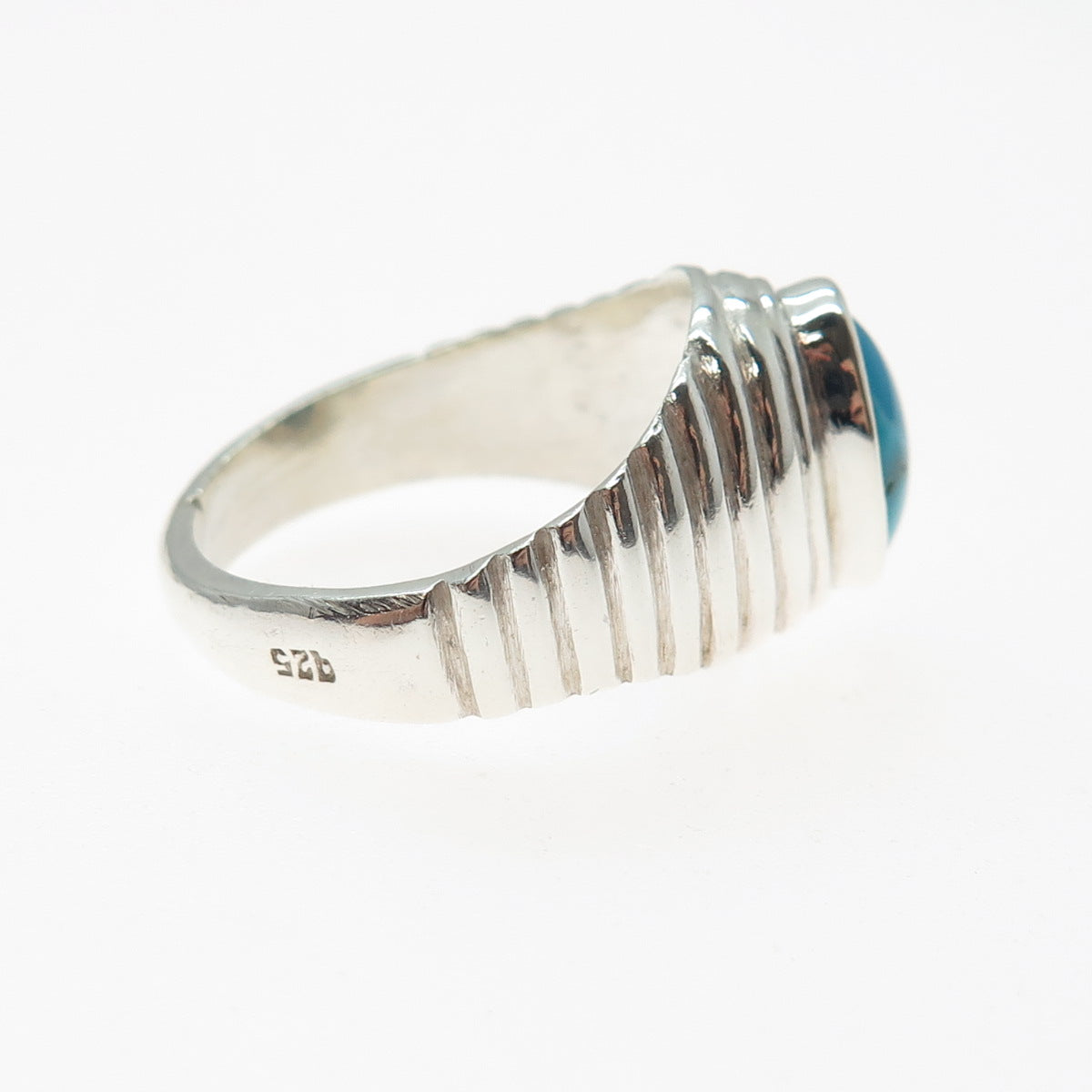 925 Sterling Silver Vintage Real Turquoise Modernist Ring Size 10